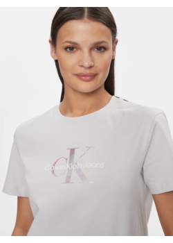 Bavlnené tričko Calvin Klein s farebným logom-sivé