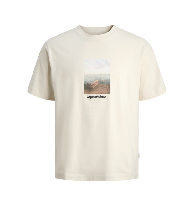 JACK & JONES pánske tričko voľné s potlačou béžové JACK & JONES pánske tričko voľné s potlačou béžové