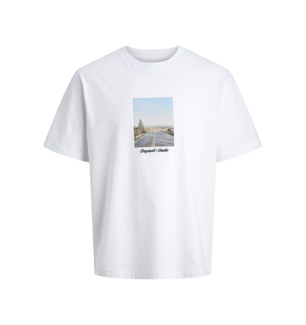 JACK & JONES pánske tričko voľné s potlačou biele JACK & JONES pánske tričko voľné s potlačou biele