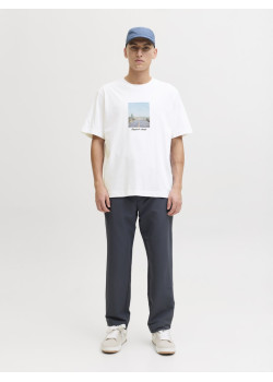 JACK & JONES pánske tričko voľné s potlačou biele