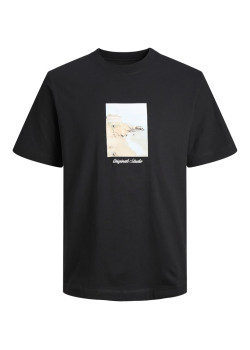 JACK & JONES pánske tričko voľné s potlačou čierne