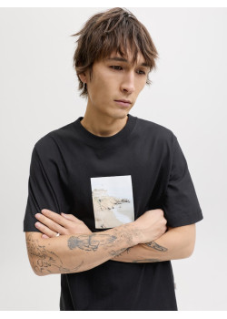 JACK & JONES pánske tričko voľné s potlačou čierne