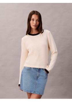 Calvin Klein dámske tričko s dlhým rukávom Waffle Shortbread biele