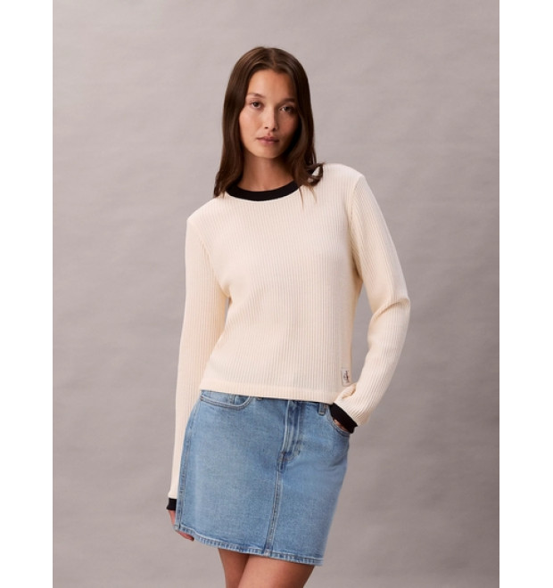 Calvin Klein dámske tričko s dlhým rukávom Waffle Shortbread biele