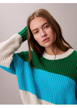 Calvin Klein Jeans pruhovaný sveter zelenomodrý