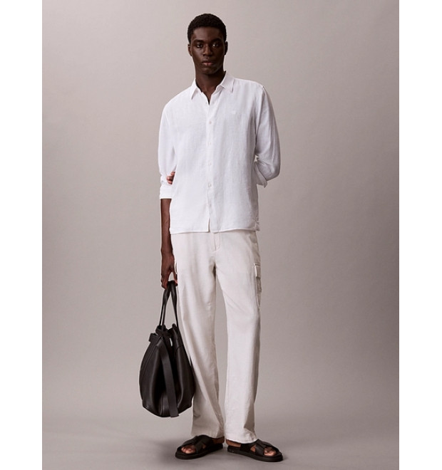 Calvin Klein ľanová košeľa s monogramom biela Calvin Klein ľanová košeľa s monogramom biela