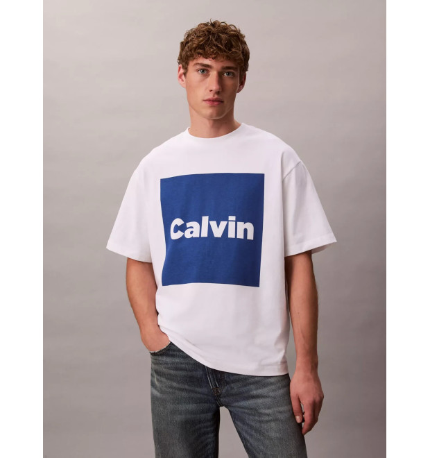 Calvin Klein pánske tričko s modrým logom biela Calvin Klein pánske tričko s modrým logom biela