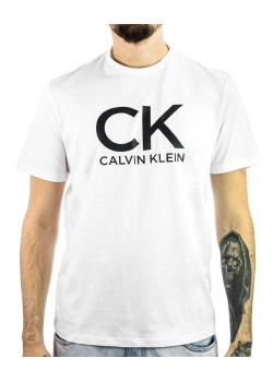 Calvin Klein Jeans pánske bavlnené tričko s veľkým logom biele 