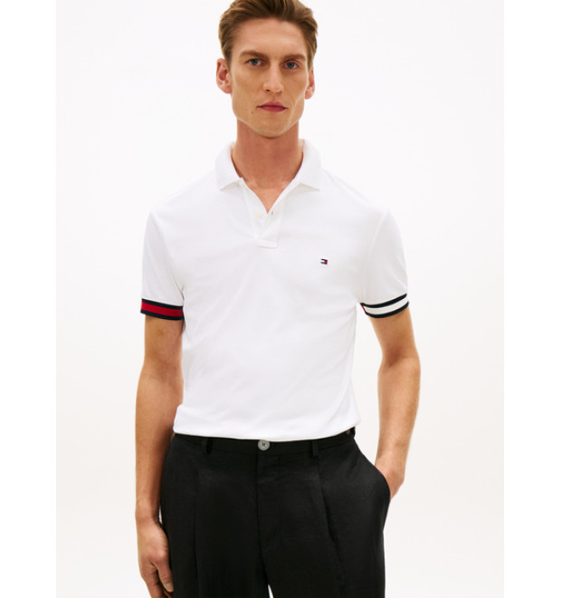Tommy Hilfiger polokošeľa s logo rukávmi biela