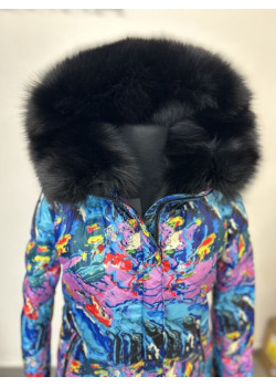 Dlhá luxusná páperová bunda Flo&Clo s pestrofarebným vzorom