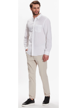 Pánska biela ľanová košeľa s dlhým rukávom Calvin Klein