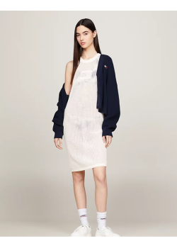 Háčkované šaty bez rukávov Tommy Jeans biele