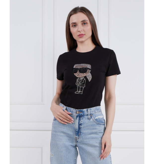 Dámske čierne tričko Karl Lagerfeld s potlačou Dámske čierne tričko Karl Lagerfeld s potlačou
