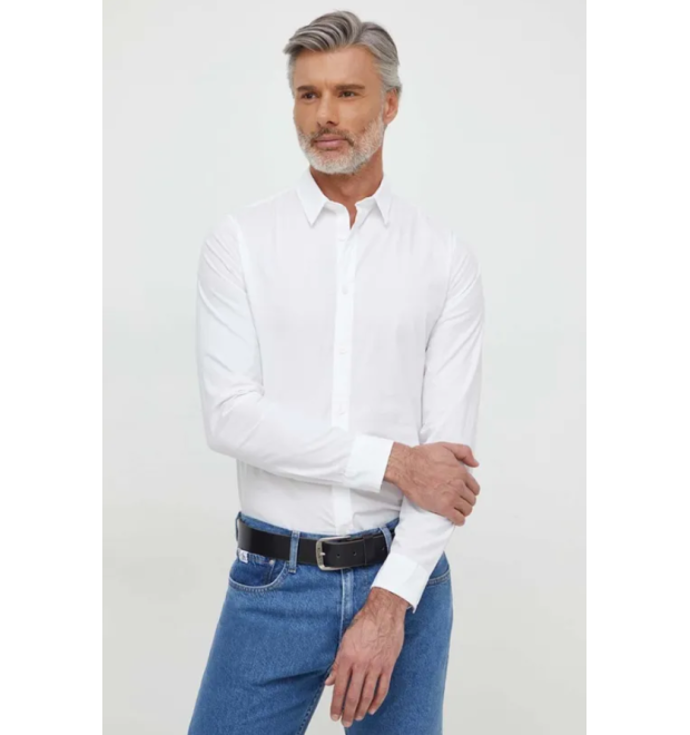 Pánska biela slim košeľa s dlhým rukávom Calvin Klein