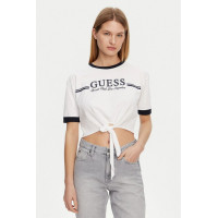 Guess crop top s potlačou loga biely