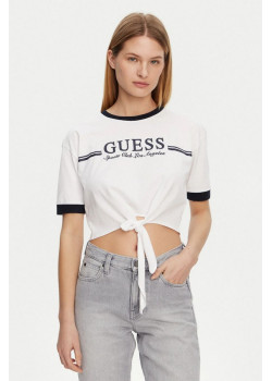 Guess crop top s potlačou loga biely
