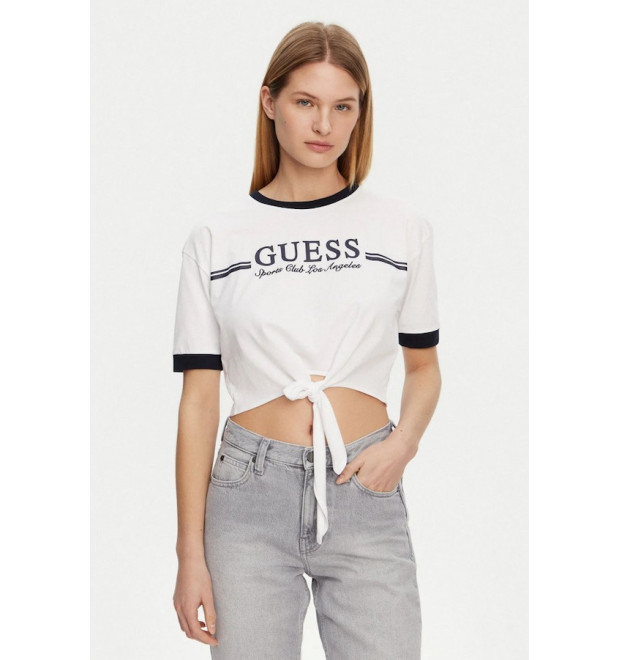 Guess crop top s potlačou loga biely