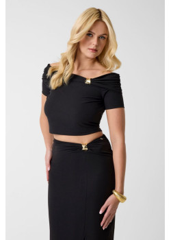 Guess dámsky off-shoulder pletený top čierny