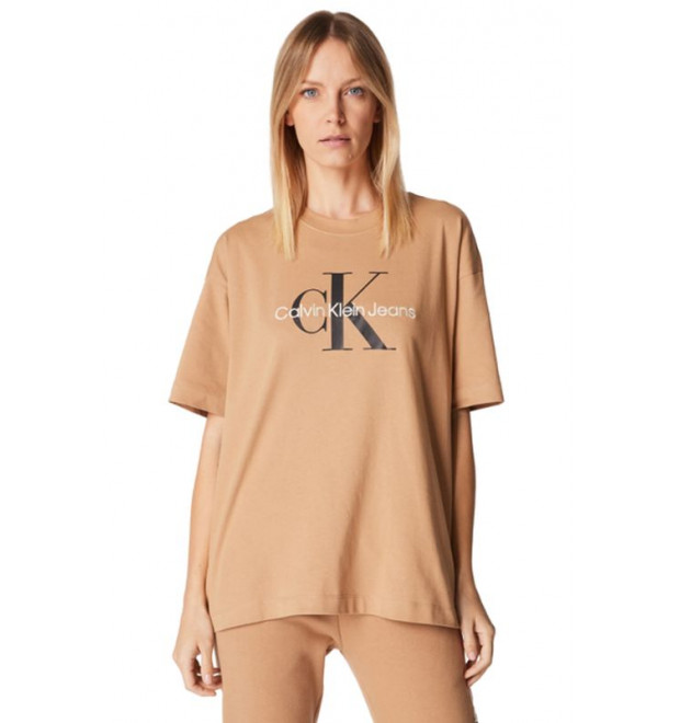 Oversize dámske tričko Calvin Klein v hnedej farbe