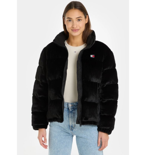 Dámsky čierny kožuch Tommy Jeans Dámsky čierny kožuch Tommy Jeans