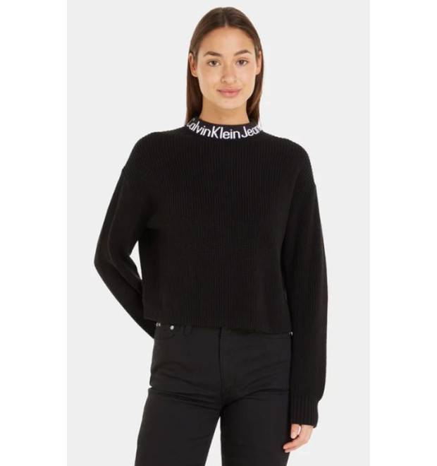 Calvin Klein dámsky pulóver s dizajnovým golierom čierny Calvin Klein dámsky pulóver s dizajnovým golierom čierny