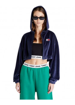 Krátka velúrová mikina s kapucňou Tommy Hilfiger