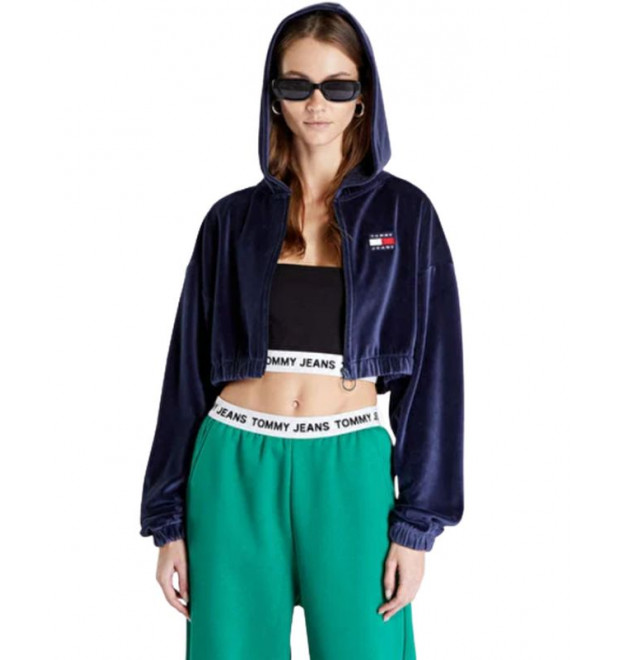 Krátka velúrová mikina s kapucňou Tommy Hilfiger Krátka velúrová mikina s kapucňou Tommy Hilfiger