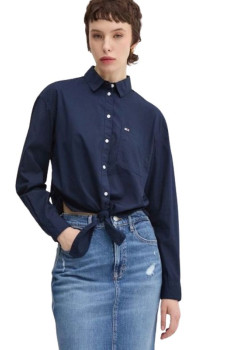 Tommy Jeans dámska crop košeľa v modrej farbe