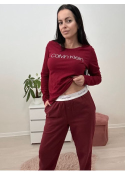 Dámske dlhé pyžamo Calvin Klein vo vínovej farbe