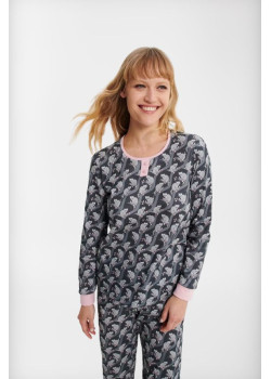 Dámske sivé pyžamo Vamp s celoplošnou potlačou