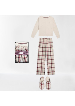 DÁMSKY BÉŽOVÝ SET TOMMY HILFIGER PYŽAMOVÝ  S PAPUČKAMI