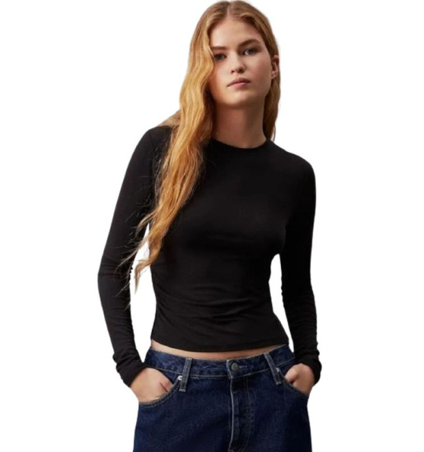 Dámske čierne tričko s riasením a dlhým rukávom  Calvin Klein