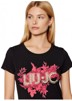 Dámske čierne kvetované tričko s krátkym rukávom Liu-Jo