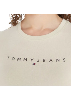 Dámske tričko Tommy Jeans bavlnené v béžovej farbe