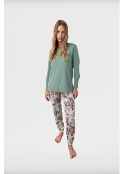Vamp dámske zelené pyžamo s kvetinovým vzorom
