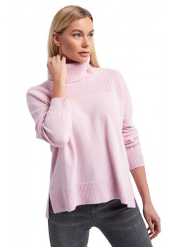 Dámsky ružový rolákový sveter s brošňou LIU-JO