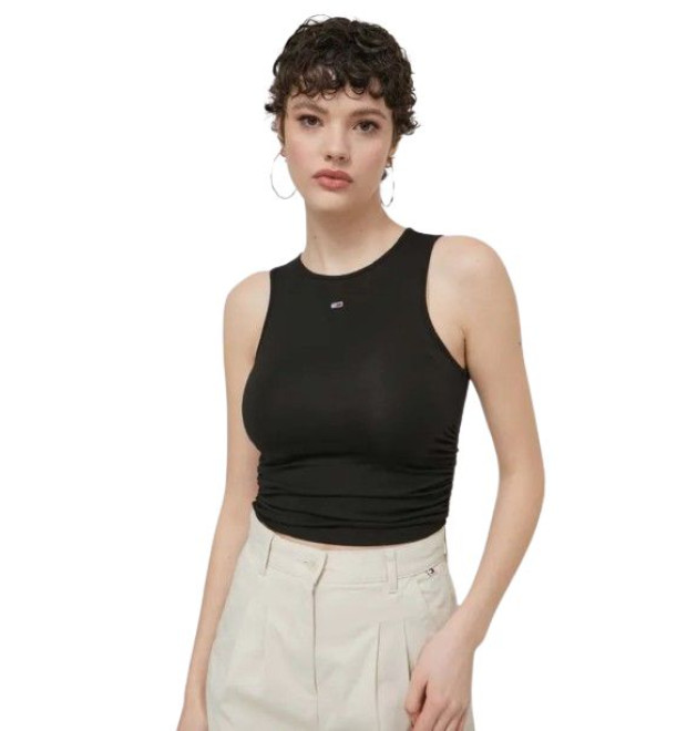 Crop top Tommy Hilfiger čierny Crop top Tommy Hilfiger čierny