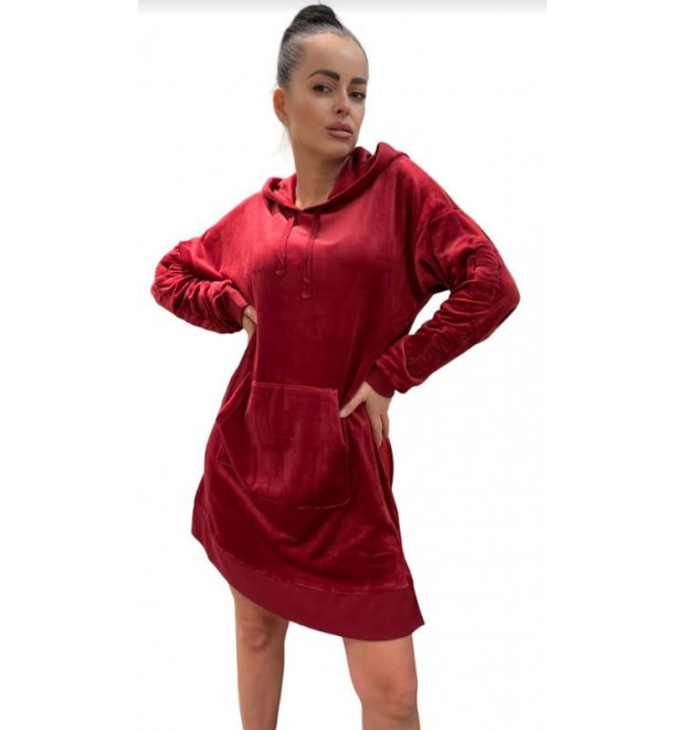 Velúrová červená mikina DKNY v predĺženom strihu Velúrová červená mikina DKNY v predĺženom strihu