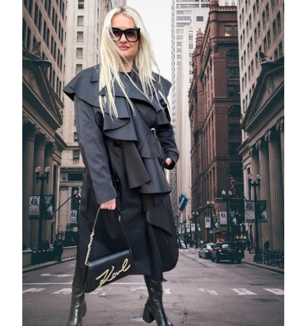 Karl Lagerfeld trendový trenčkot čierny Karl Lagerfeld trendový trenčkot čierny