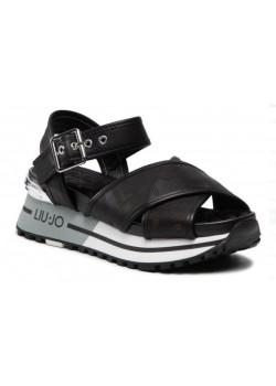 Čierne kožené  sandále na platforme LIU-JO