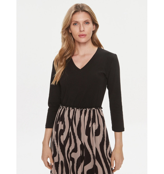 Liu Jo dlhé šaty s hnedou animal print sukňou čierne