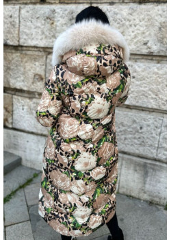 Dlhá luxusná páperová bunda Flo&Clo s kvetovaným vzorom
