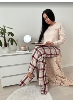 DÁMSKY BÉŽOVÝ SET TOMMY HILFIGER PYŽAMOVÝ  S PAPUČKAMI