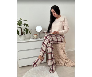 DÁMSKY BÉŽOVÝ SET TOMMY HILFIGER PYŽAMOVÝ  S PAPUČKAMI