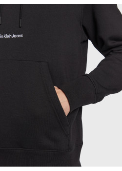 Calvin Klein pánska mikina s bielym nápisom a kapucňou čierna