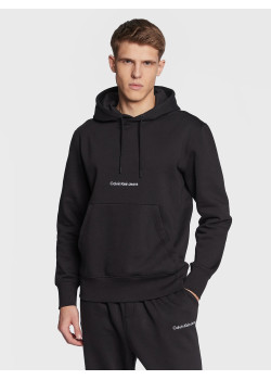 Calvin Klein pánska mikina s bielym nápisom a kapucňou čierna