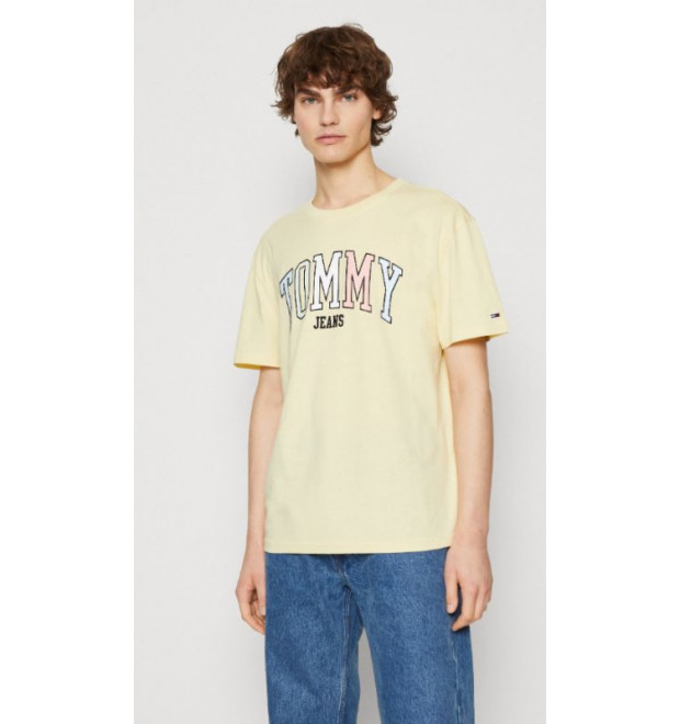 Pánske tričko s výraznou farebnou potlačou Tommy Jeans v žltej farbe