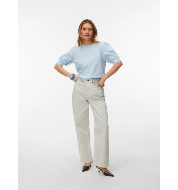 VERO MODA VMDOFFY pulover s puff rukávmi modrý VERO MODA VMDOFFY pulover s puff rukávmi modrý