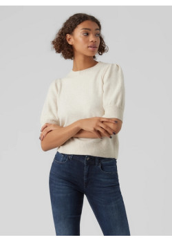 VERO MODA VMDOFFY pulover s puff rukávmi béžový
