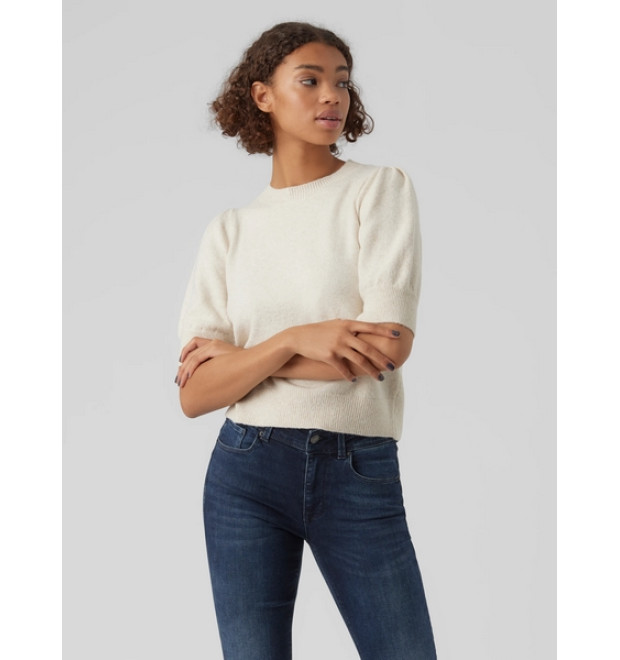 VERO MODA VMDOFFY pulover s puff rukávmi béžový VERO MODA VMDOFFY pulover s puff rukávmi béžový